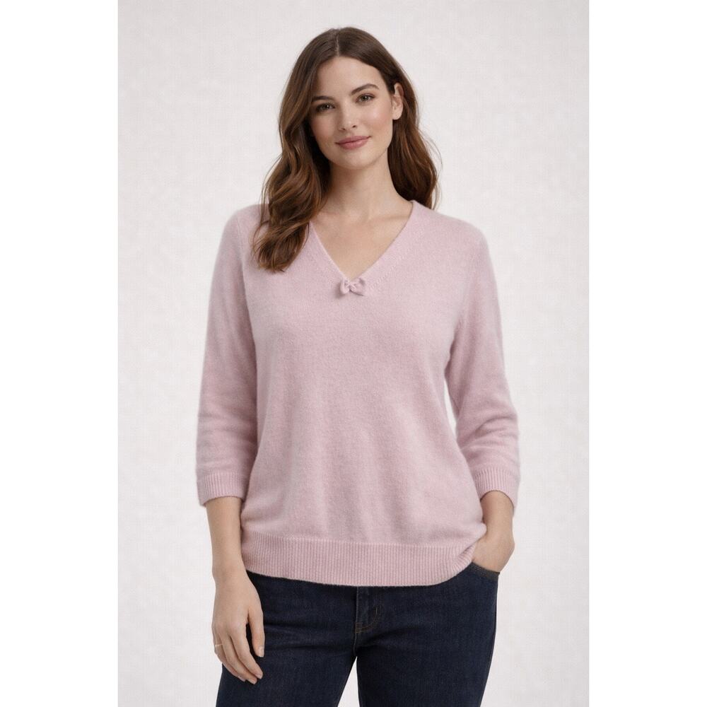 Evelyn Grace 100% Cashmere Pink V Neck Sweater XL Soft Knit